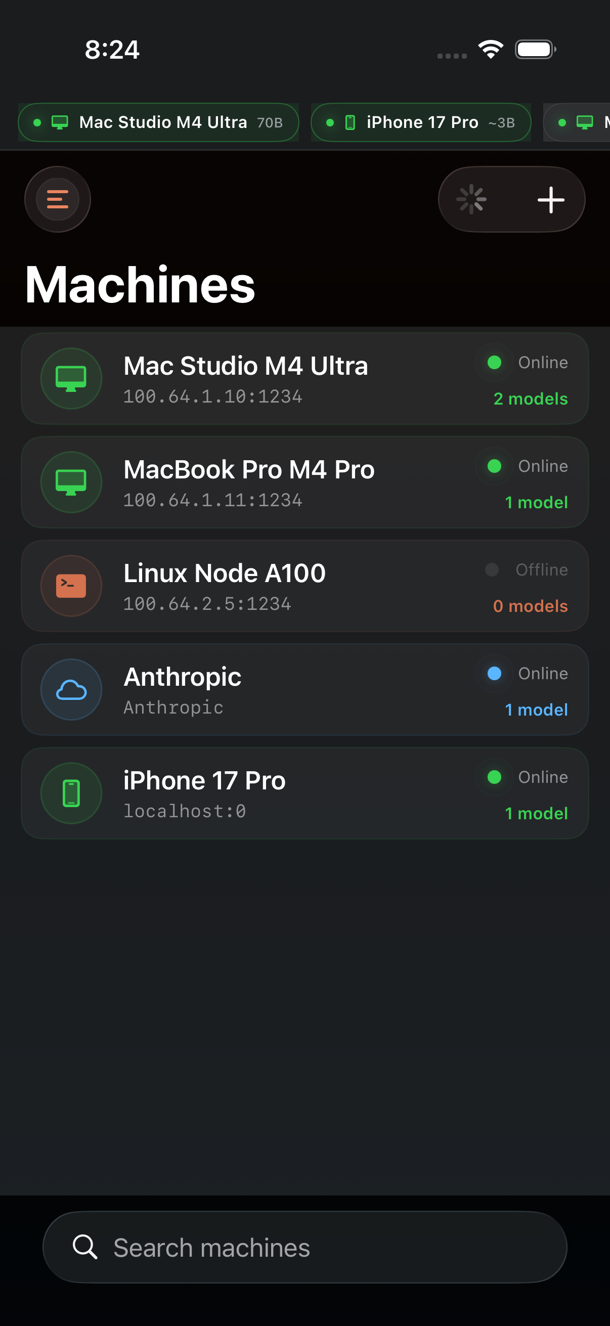 LM Manager Pro machine management screen